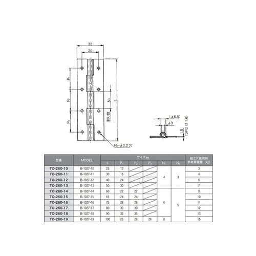 ステン規格型平蝶番 50 TO−260−