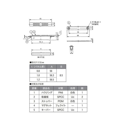 マグネットキャッチ プッシュイン取付 大