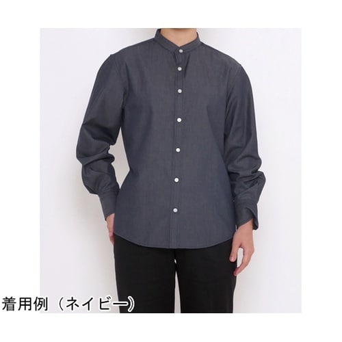 バンドカラー長袖シャツ ブラック LL