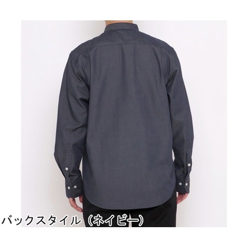 バンドカラー長袖シャツ ブラック 3L