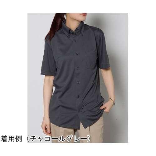 ユニセックスボタンダウン半袖シャツ ネイ