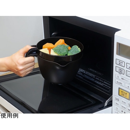 レンジで使える持ち手付ザルボウル BK