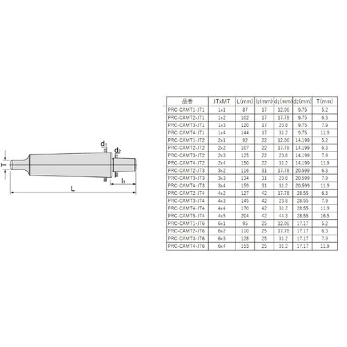 チャックアーバー サイズ MT3−JT3