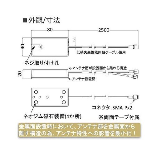 LTE対応小型MIMOアンテナ(金メッキ