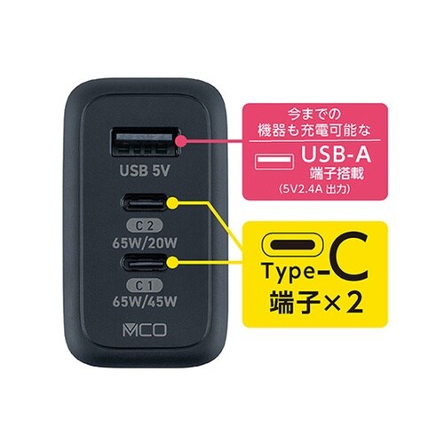 GaN 65W USB PD充電器 ブラ