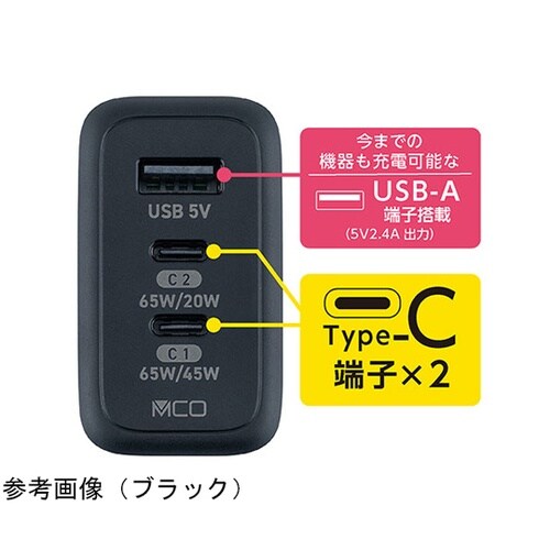 GaN USB PD充電器 65W ホワ