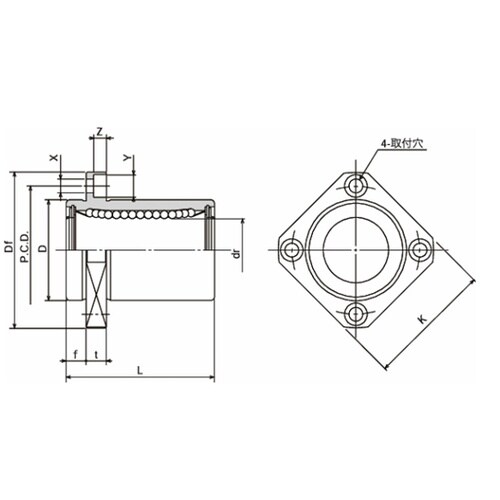 スライドブッシュ シングル・角フランジ形