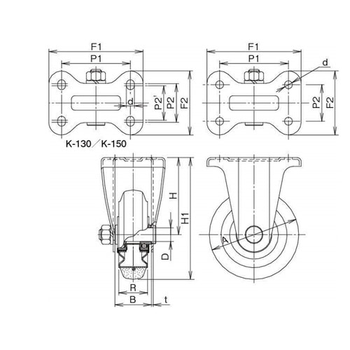 中荷重用固定キャスター SK−130