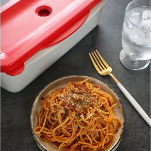 スチームパスタメーカー 電子レンジ対応 レッド