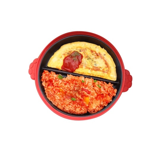 レンジパン 丸型 猫 仕切り付き レッド