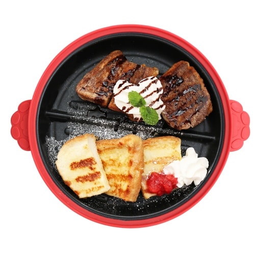 レンジパン 丸型 猫 仕切り付き レッド