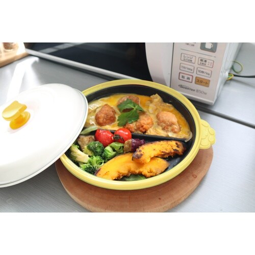 レンジパン 丸型 猫 仕切り付き イエロー