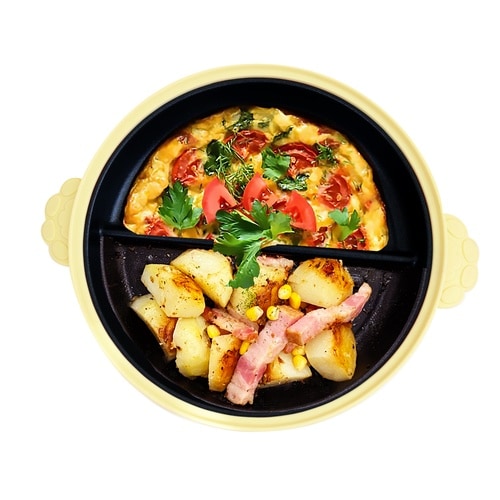 レンジパン 丸型 猫 仕切り付き イエロー
