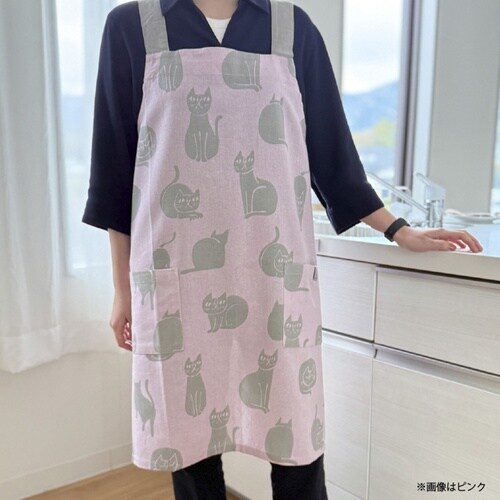 エプロン おかべてつろう ネコ 綿100% ピンク