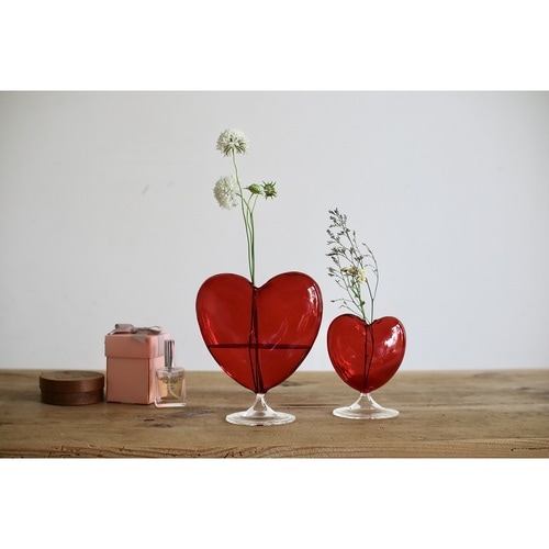 花瓶 ガラスハートフラワーベース L