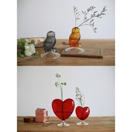 花瓶 ガラスハートフラワーベース L