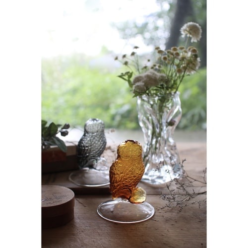 花瓶 ガラス フクロウベース ブラウン