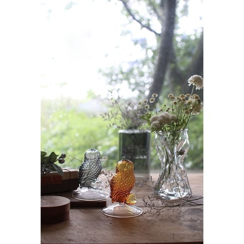 花瓶 ガラス フクロウベース ブラウン