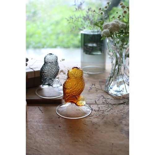 花瓶 ガラス フクロウベース ブラウン