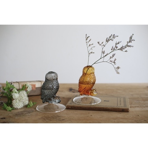 花瓶 ガラス フクロウベース ブラウン