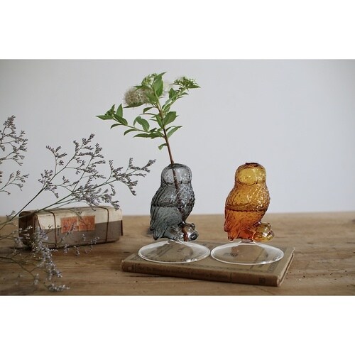 花瓶 ガラス フクロウベース ブラウン