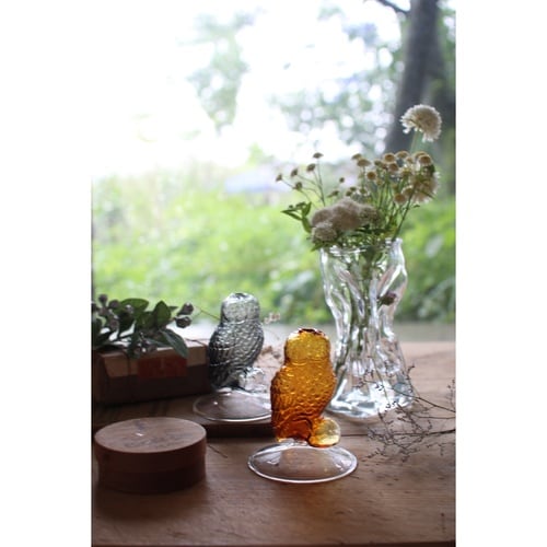 花瓶 ガラス フクロウベース グレー