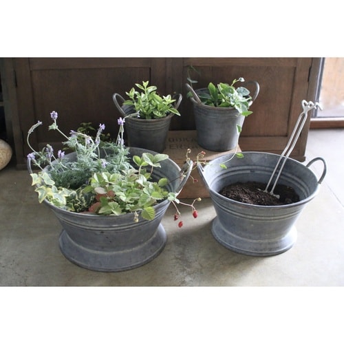 植木鉢 ブリキハンドルポット S