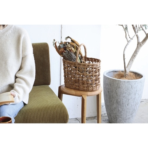 かご アラログ ループ編み オーバル バスケット