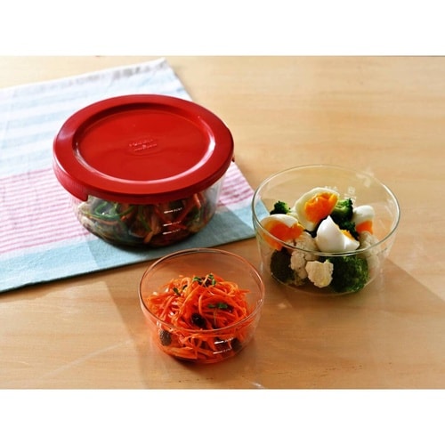 ハリオ 保存容器 耐熱ガラス 丸 3個入り レッド