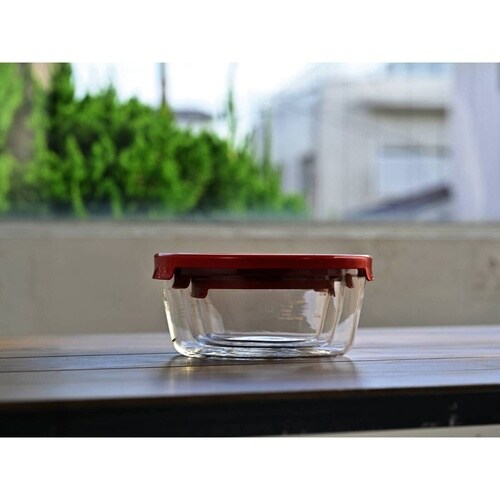 ハリオ 保存容器 耐熱ガラス 丸 3個入り レッド