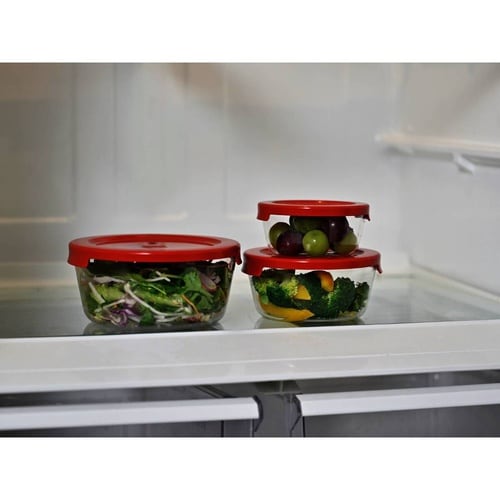 ハリオ 保存容器 耐熱ガラス 丸 3個入り レッド