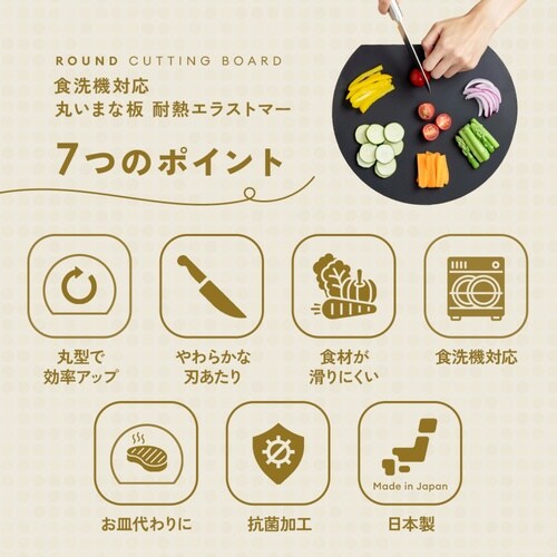 丸いまな板 小 食洗機対応 ブラック