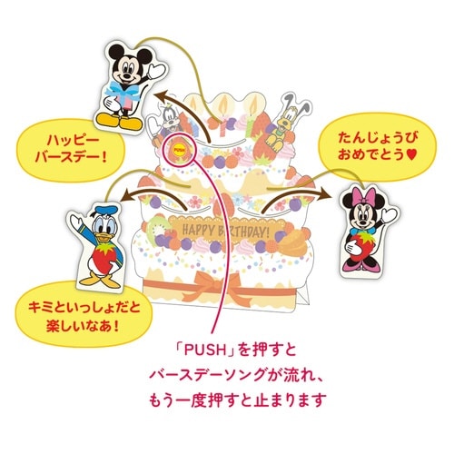 お誕生祝いカードオルゴールケーキからミッキー×3