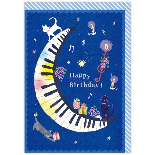 お誕生祝いカードオルゴール猫と月×6