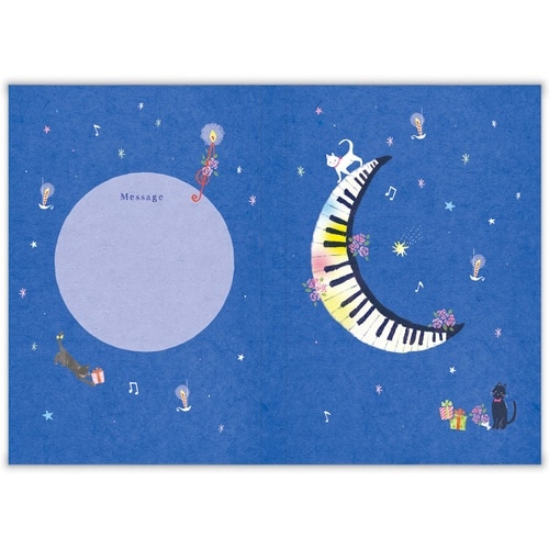 お誕生祝いカードオルゴール猫と月×6