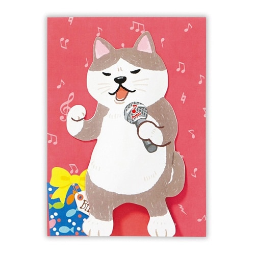お誕生祝いカードオルゴール演歌ネコ×6