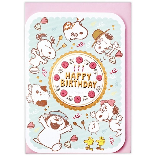 お誕生祝いカード立体スヌーピーケーキを囲んで×6