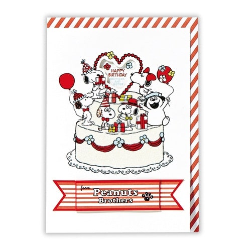 お誕生祝いカード立体スヌーピー兄弟とケーキ×6
