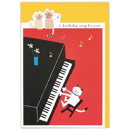 お誕生祝いカード立体ピアノネコ×6