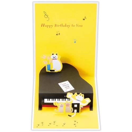 お誕生祝いカード立体ピアノネコ×6