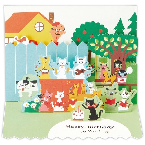お誕生祝いカード立体ねこの合唱団×6
