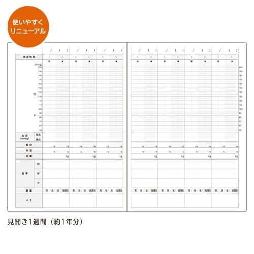 血圧と体調の記録 A5 イラスト×6