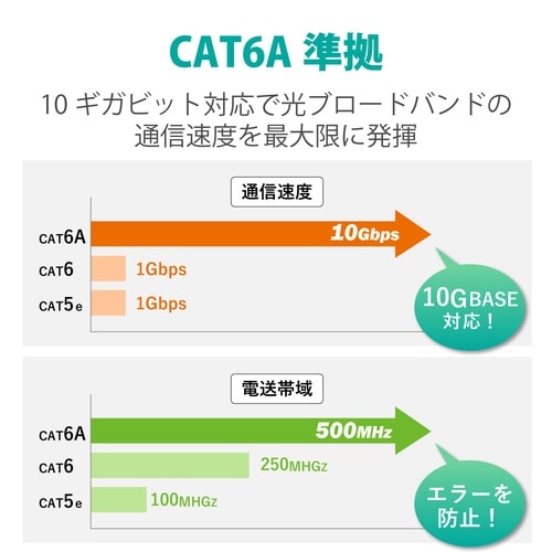 LANケーブル Cat6A 2m ツメ折防止