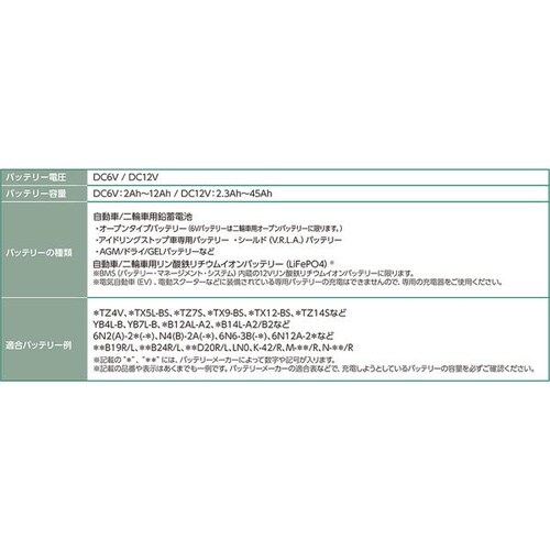 原付−小型自動車向け DC6V/12Vバッテリー充