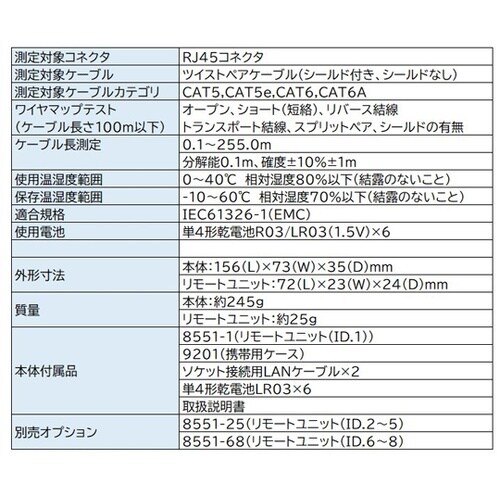 LANケーブルテスタ 8550−JP