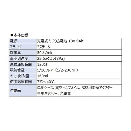 充電式真空ポンプ本体 RP−225L−J