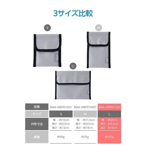 難燃ポーチL モバイルバッテリー用 グレー
