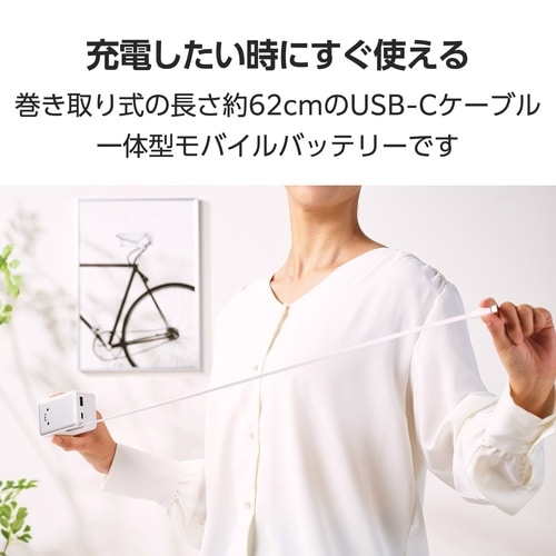 巻取り一体型モバイルバッテリー 35W しろちゃん