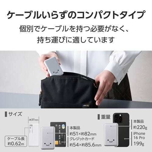 巻取り一体型モバイルバッテリー 35W しろちゃん