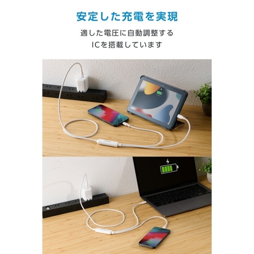 USB−C二股ケーブル PD140W 1.2m 白